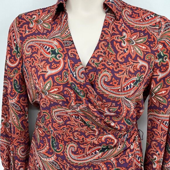 Lauren Ralph Lauren Double Faced Georgette Wrap Dress Size 14 Orange Print - Picture 3 of 14
